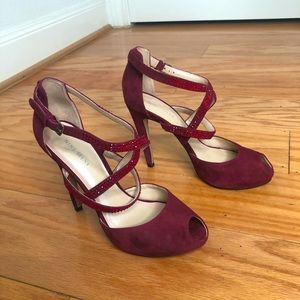 Nine West Red Suede & Rhinestone NWJustMaybe Heels